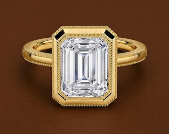 4ct VS1 Lab Grown Diamond Octogen Ring IGI-Diamond 14k Gold Men Engagement Ring-Elegant Design White Diamond Ring-Statement Ring Diamond.