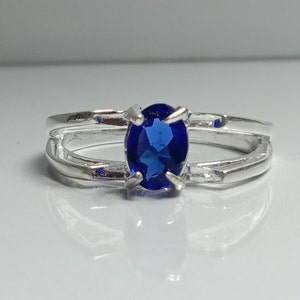 Lab Blue Sapphire Ring, 925 Sterling Silver Ring, Blue Skinny Gemstone Ring, Sapphire Birthstone Ring, Silver Blue Girlfriend Ring Gift.