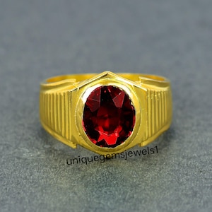 Red Garnet Natural Gemstone 925 Sterling Silver Ring, Dainty Garnet Birthstone Ring, Men&#39;s Garnet Solitaire Oval Shape Friendship Ring Him.