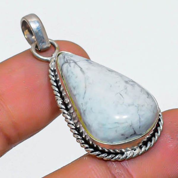 Designer Howlite Jasper Pendant, Gemstone Handmade Jewelry, 925 Sterling Silver Jewelry Pendant 1.69", Women Howlite Necklace, Gift For Her.