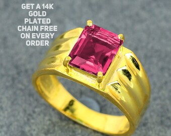 Top Design Pink Tourmaline Gemstone Ring, Tourmaline Men's Engagement Ring, 925 Silver Statement Birthstone Ring, Pink Friendship Ring Gift.