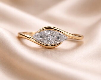 2ct Lab Grown VS1 Diamond Marquise Cut Ring-Stylish Diamond Engagement Gold Ring For Women-Dainty IGI Diamond Solitaire Ring- Ring For Wife