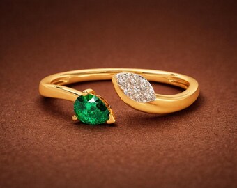 Lab Grown Green Emerald Diamond Ring- Emerald Diamond Flare Drift Gemstone Ring-14k Solid Gold Luxury 2ct Diamond Engagement Ring-Gift Mom