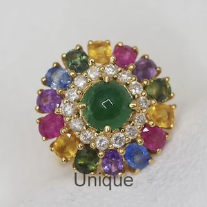 Luxurious Multi Gemstone Ring, Handmade Party Wear Ring, Vintage Art Deco Ring, Antique Japanese Ring, Women Anniversary Gift 6 US.