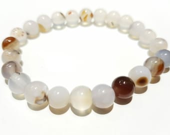 Glänzendes weißes Onyx Armband, Brasilien weißes Onyx Armband, Funktionsarmband, Jungen Onyx Armband, rund geschnittenes Armband, Geschenk für Vater.