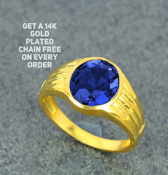 新しいデザインのブルーサファイア宝石 14K ゴールドメッキリング 