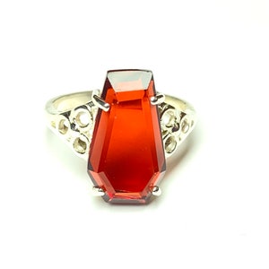 Lab Red Garnet Gemstone Ring, 925 Solid Silver Ring, Coffin Shape Ring, Women Coffin Design Silver Ring, Antique Design Ring, Gift For Mom.
