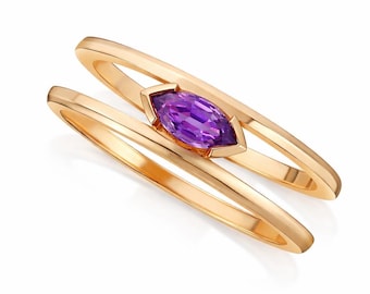 Luxury 2in Stay Purple Sapphire Gemstone 14k Gold Plated Ring-Marquise Sapphire Wedding Silver Women Ring-Untold Sapphire Jewelry Gift Wife.