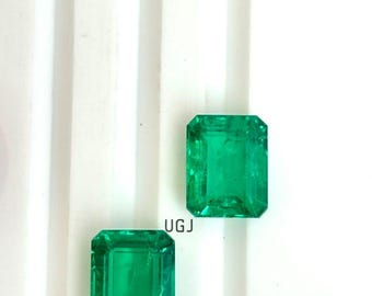 Top Quality Lab Grown Colombian Emerald Gemstone Octogen Loose Pair - Inclusion Green Emerald Earring Making Pair Gemstone With Certificate.