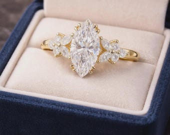 VVS1 Moissanite Marquise Cut Engagement Ring-14k Gold Floral  Moissanite Inspired Ring-Stylish Design Moissanite Bridal Promise Ring For Her