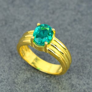 Unique 6ct Lab Green Emerald Gemstone Ring, 925 Silver Man Emerald Promise Ring, 5ct Vintage Statement 14k Gold Plated Men Wedding Ring.