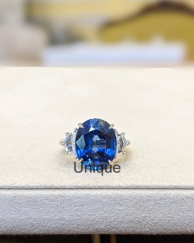 Gem Stone King Simulated Sapphire Sterling Silver Ring - 6.95 Ct Oval Blue Stone, Sizes 5-9 - View #12