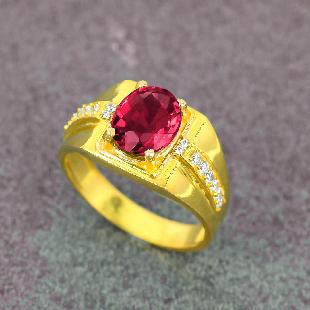 6ct Red Ruby Oval Cut Gemstone Men's Ring. Handcrafted Ruby 14k Gold ...
