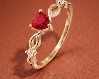 Amazing Red Ruby Heart Shape Gemstone Engagement Ring- Ruby Heart 925 Silver Promise Ring For Love-Elegant Design Women Ruby Heart Ring Gift