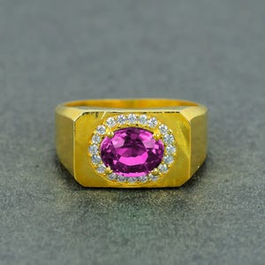 Anillo vintage para hombre con zafiro morado, anillo de zafiro hecho a mano en plata 925. Hermoso anillo de compromiso con sello de zafiro.