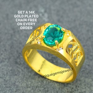 4ct Oval Lab Grown Colombian Emerald Gemstone Men's Ring, Loop Clean Emerald 925 Silver Statement Birthstone Ring For Men, Christmas Ring.