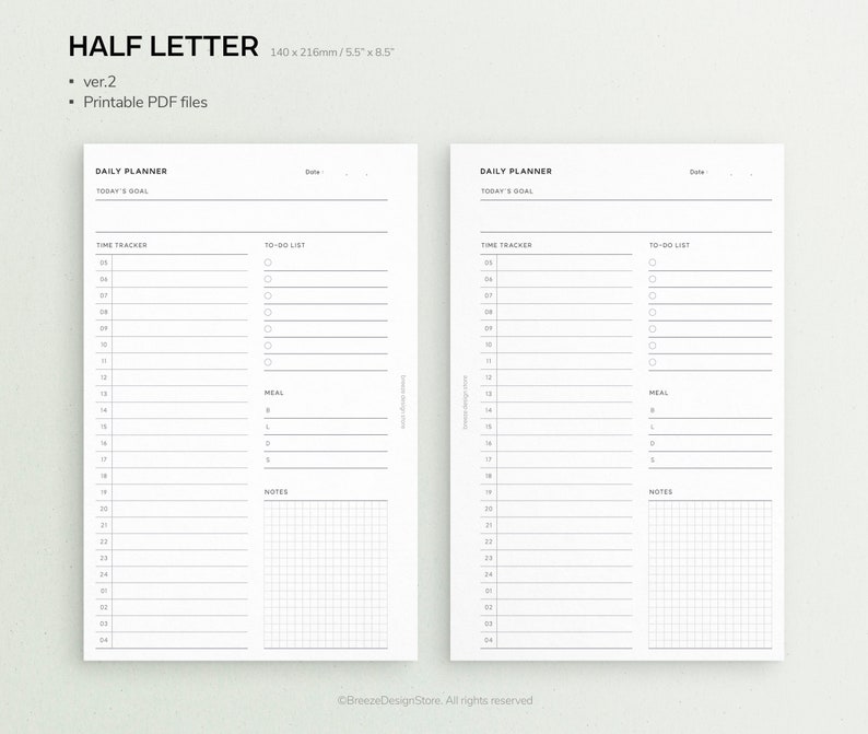 Undated Daily Planner Printable Half Letter Daily Printable, Day on One ...