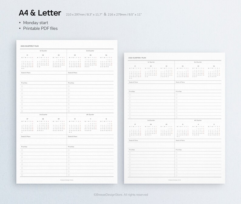 2023 Quarterly Planner Printable A4 & Letter Quarterly Printable, Dated Planner, Quarterly Goals ...