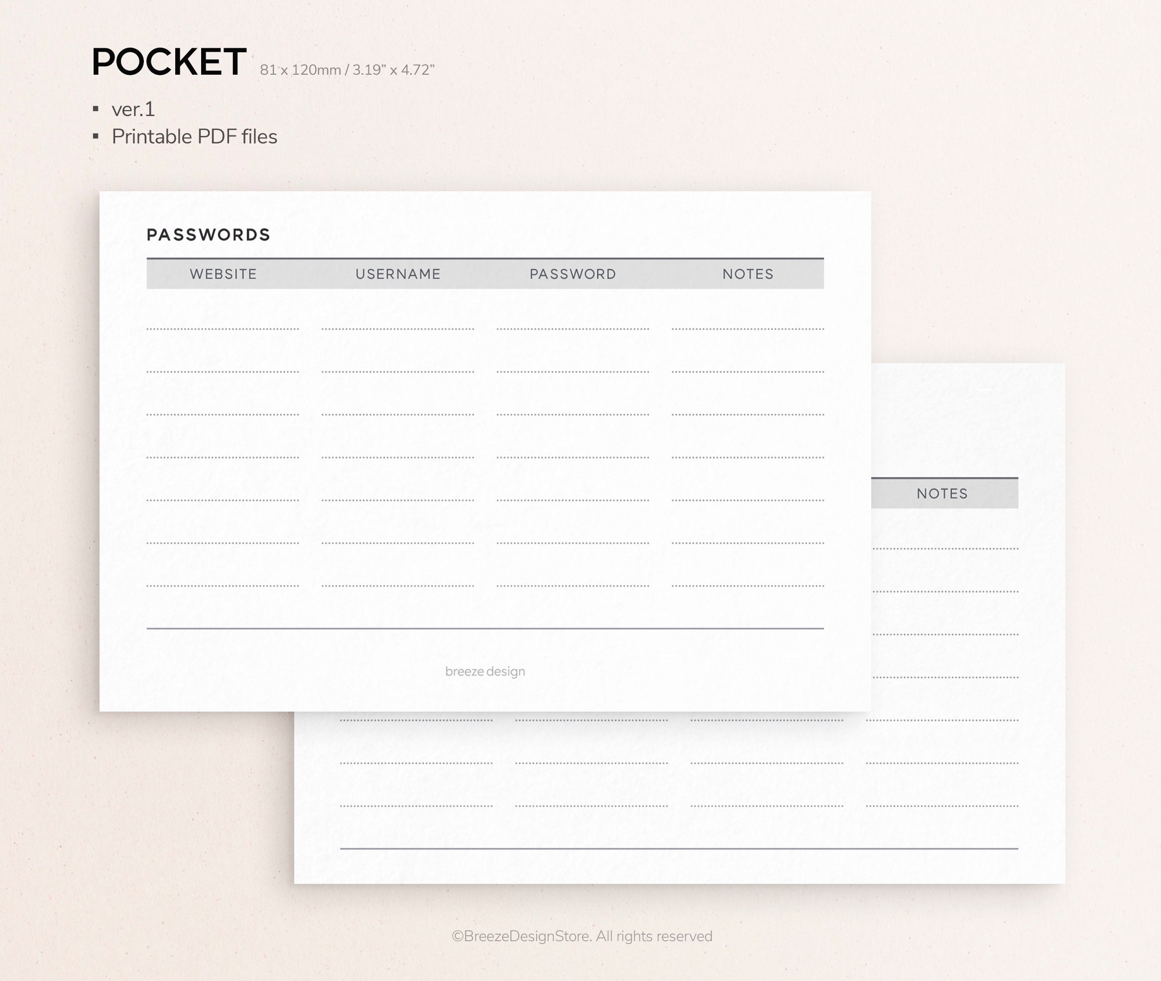 Password Tracker Printable Pocket Password Tracker, Password Log