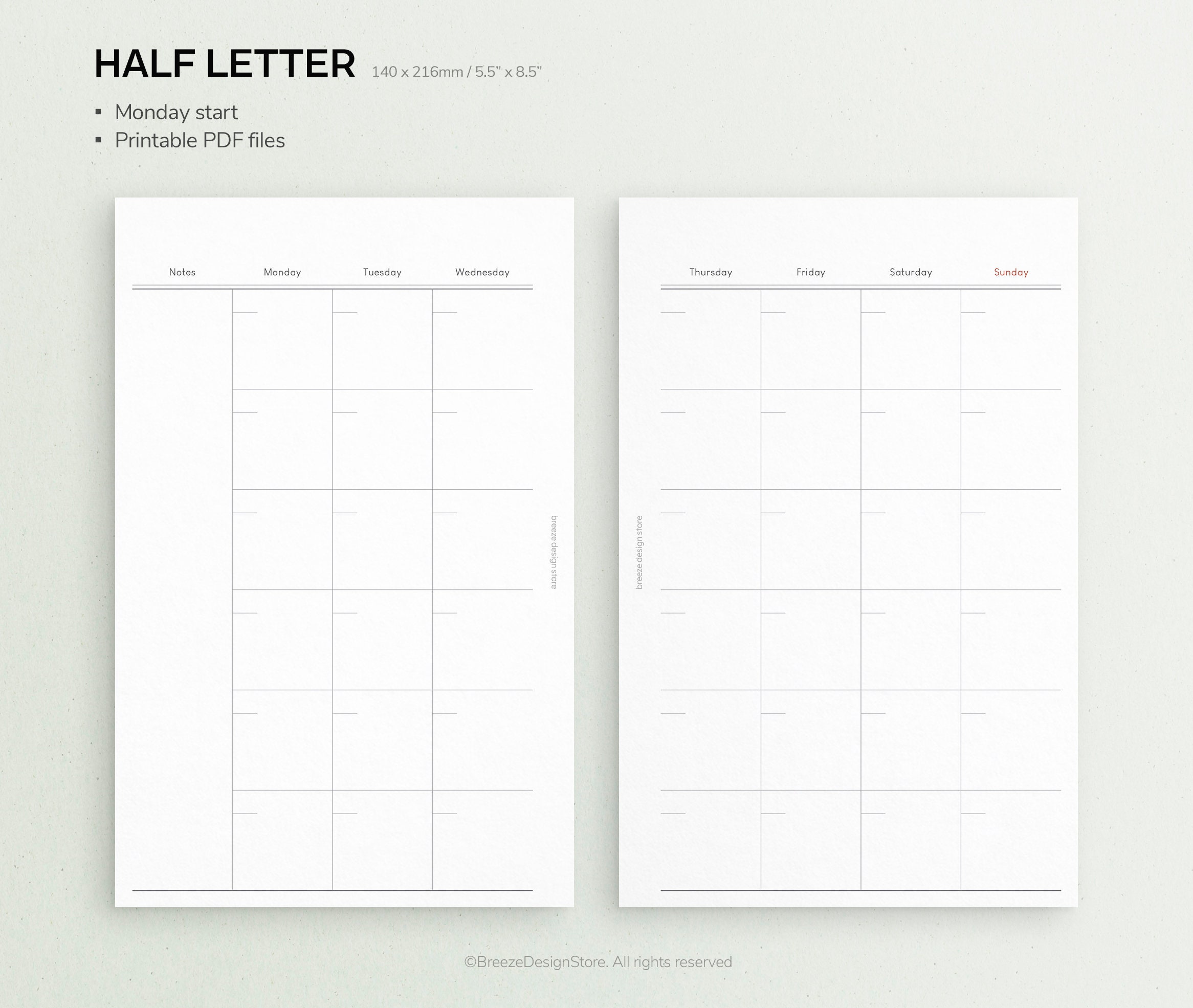 Undated Monthly Planner Printable Half Letter Monthly, Month on Two ...