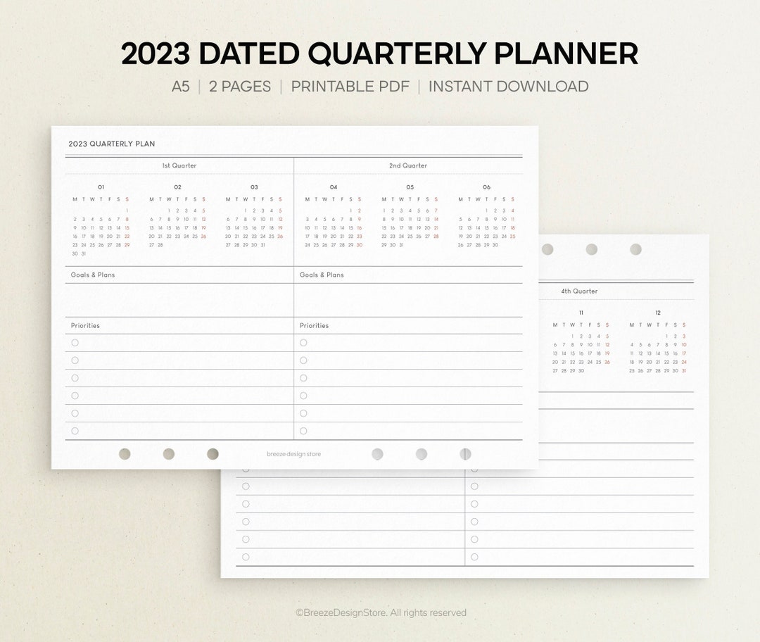 2023 Quarterly Planner Printable A5 Quarterly Printable, Dated Planner