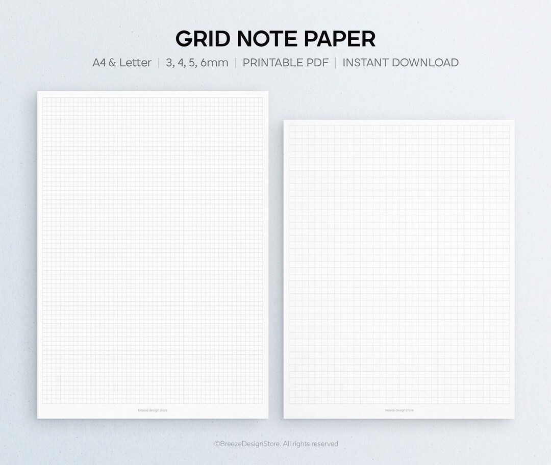 Grid Note Paper Printable A4 & Letter Grid Paper, Grid Notes, Writing Paper, Note Refills