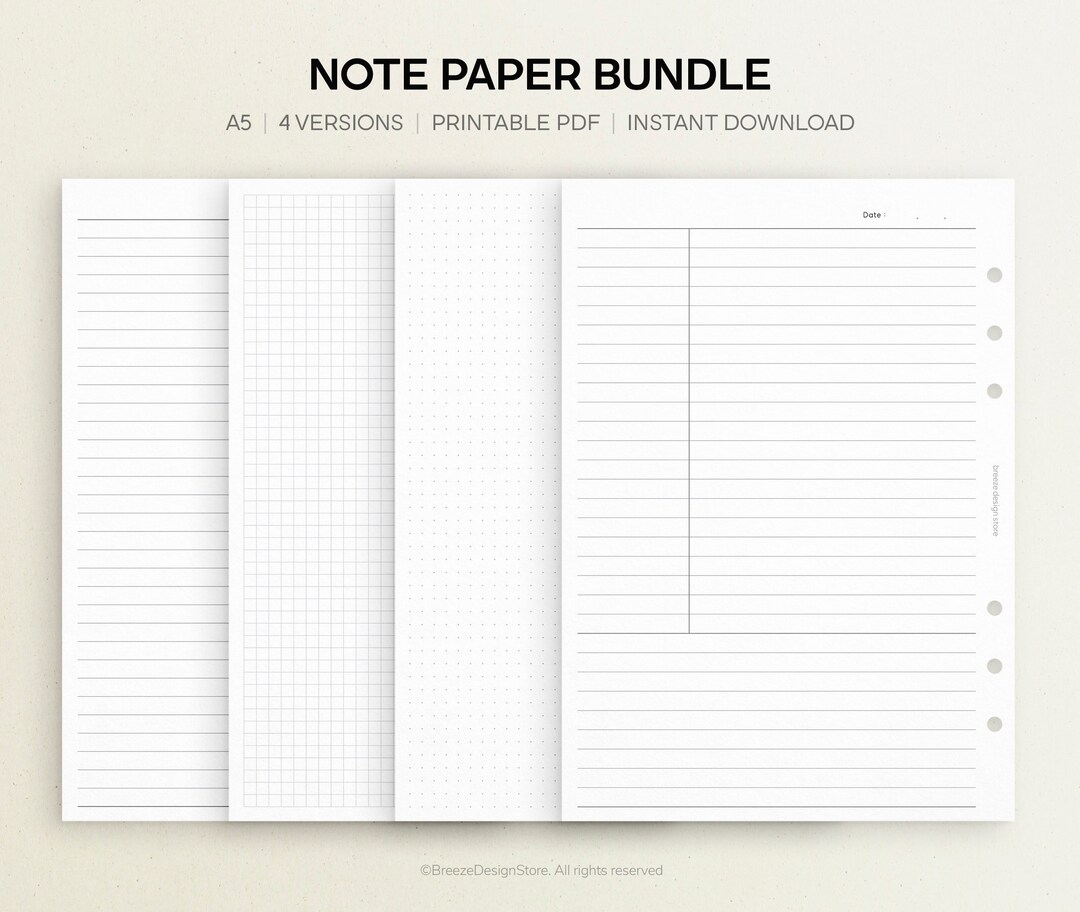 Note Packets Note Paper Bundle Printable A5 Paper Bundle, Note Bundle, Writing Paper ...
