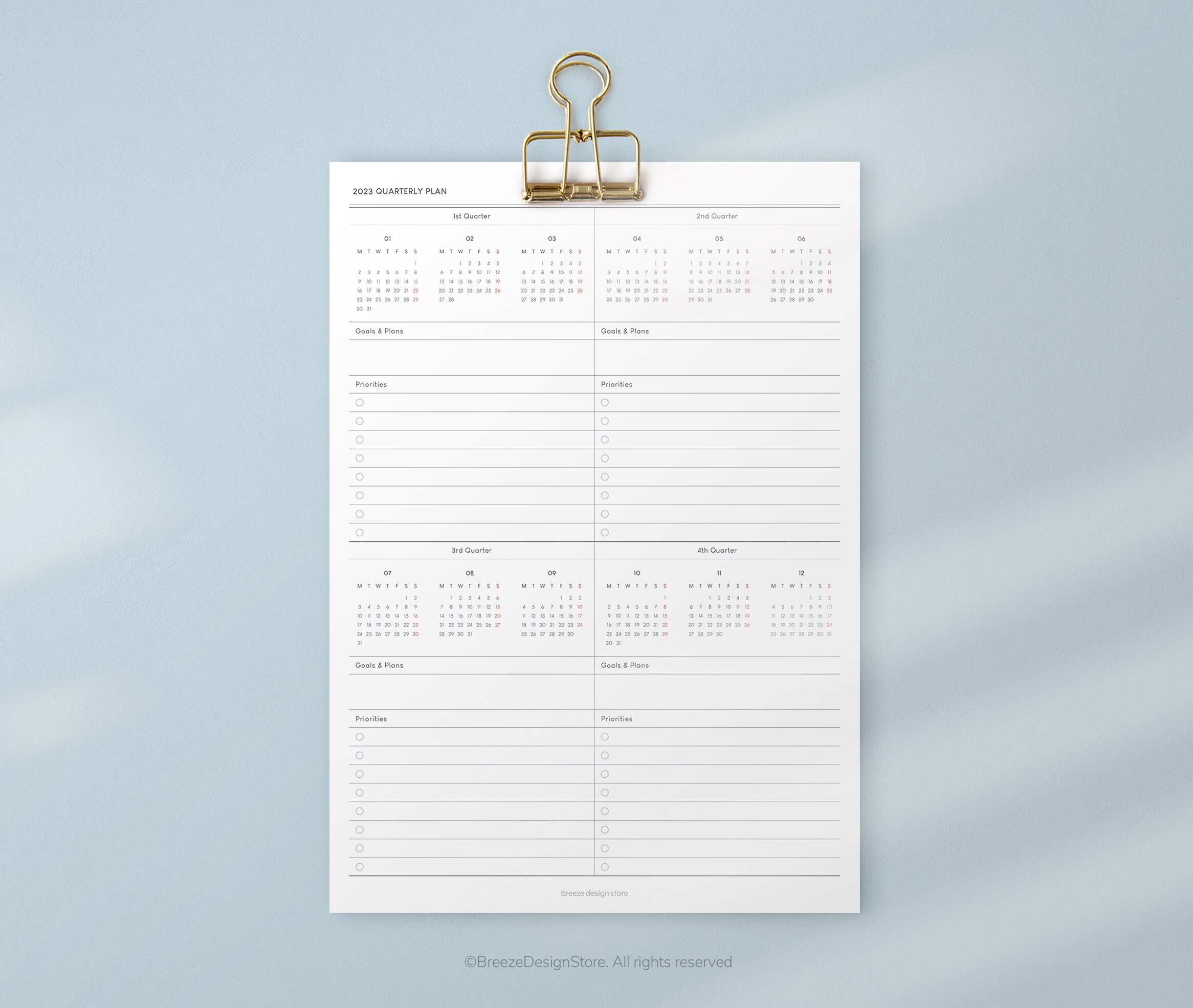 2023 Quarterly Planner Printable A4 & Letter Quarterly Printable, Dated