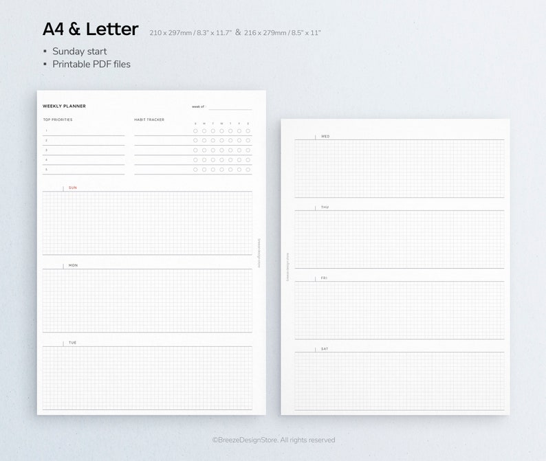 Undated Weekly Planner Printable A4 & Letter Weekly Printable, Week on ...