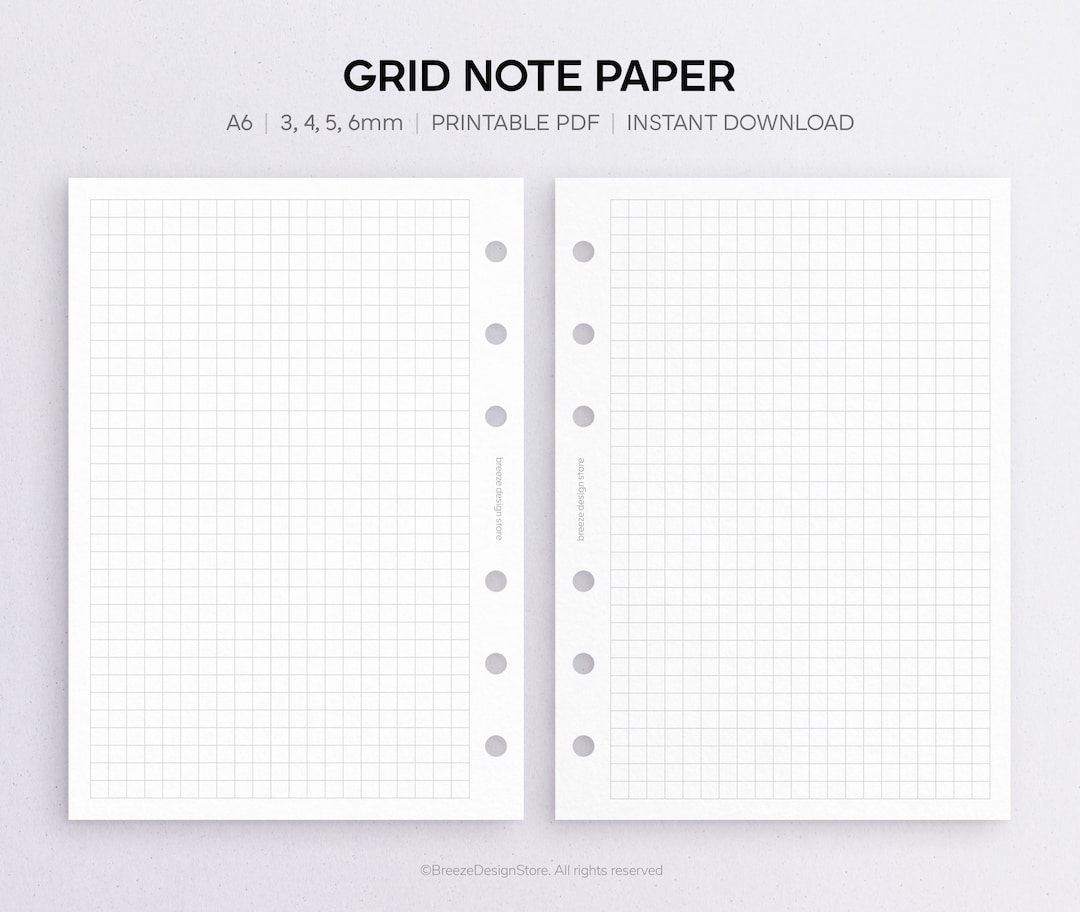 Grid Note Paper Printable A6 Grid Paper, Grid Notes, Writing Paper