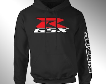 GSX-R, Suzuki Racing, Motorsport, Bike, Black Hoodie Red & White Print