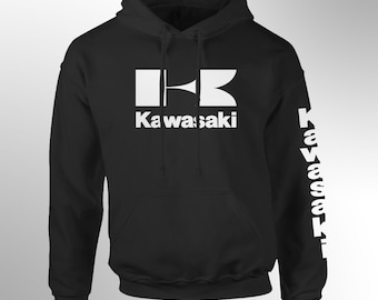 Motorcycle Racing, Kawa. Ninja, White Print Black Hoodie
