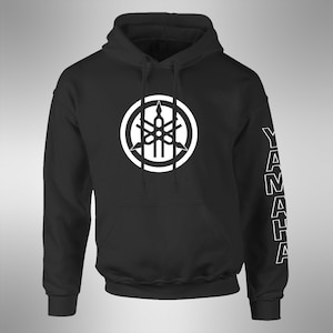 Yama. Bike Racing Black Hoodie, White Print.
