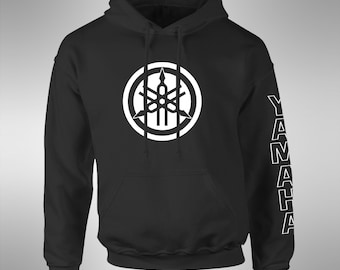 Yama. Bike Racing Black Hoodie, White Print.