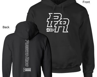 Puerto Rico, PR, Map, Flag, FB, Unisex C. Black Hoodie