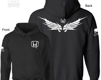 Skull Wings Hon. Motorcycle Racing, bikes, Motorsport, HW1 Unisex Black Hoodie
