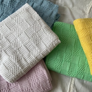 Hand Knitted Cotton Baby Blanket - newborn blanket - baby shower gift
