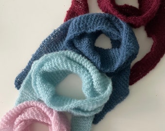 Hand knitted alpaca and silk shawl, mini scarf, fashion accessories