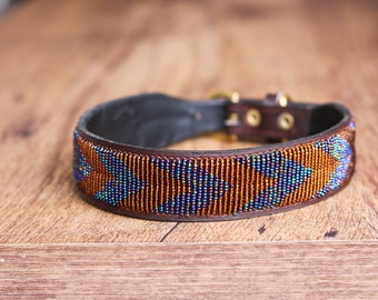 African Beaded Collar,  Handmade Dog Collar , Maasai collar, Leather collar, Pet Gift, Christmas gift, Pet collar, Dog leash, Pet lead