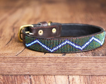 African Beaded Collar,  Handmade Dog Collar , Maasai collar, Leather collar, Pet Gift, Christmas gift, Pet collar, Dog leash, Pet lead