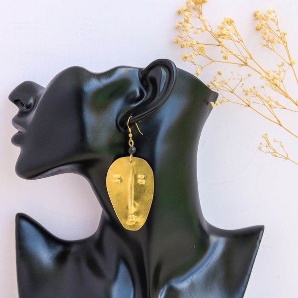 Face mask Brass earrings, African brass earrings, African Dangle Earrings, Statement earrings, Christmas gift for her, Moms gift