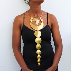 Collier africain en laiton, Bijoux en laiton, Bijoux africains pour femme, Collier carte de l'Afrique, Taille unique, Cadeau de Noël pour elle, Cadeau pour maman