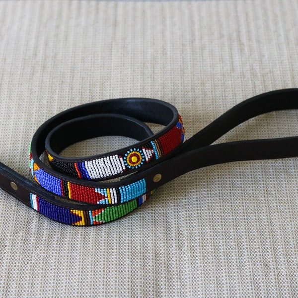 Maasai Beaded Dog leash, African beaded Dog lead, Handmade Leather Leash, Leather collar, Christmas gift for pet, Dog leash, Pet lead,