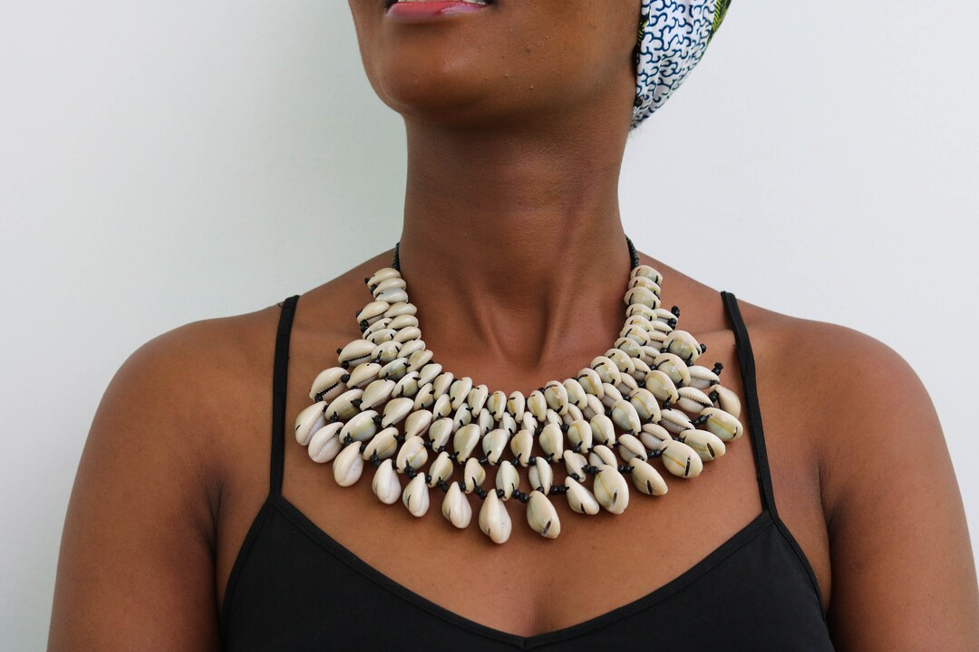 African Cowrie Shell Necklace, Sea Shell Necklace, African Beaded ...