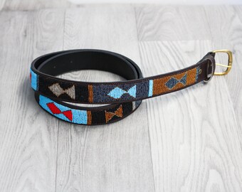 Maasai beaded belt, Leather belt, Handmade belt, African beaded belt, Men belt, Casual belt, Boho belt, Gift for him, Gift for her,