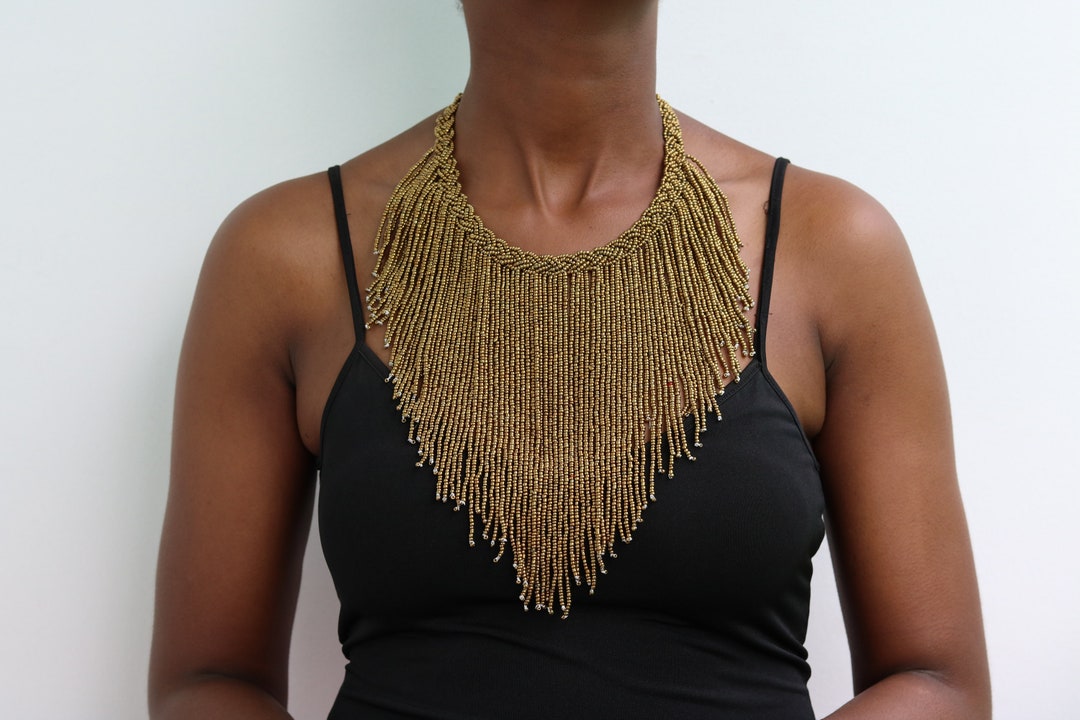 Ethnic Pendant Statement Bead Fringe Handmade Necklace