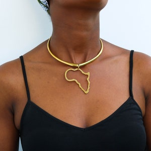 Collier en laiton avec carte de l'Afrique, bijoux en laiton, bijoux africains pour femme, collier tribal, taille unique, cadeau de Noël pour elle, cadeau pour maman