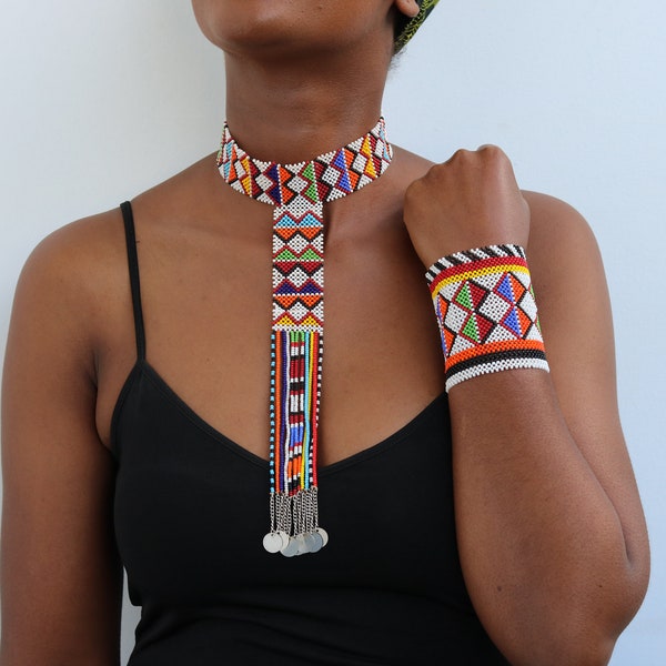 African Choker necklace, Maasai wedding necklace, Maasai ceremonial necklace, African beaded necklace with matching bracelet, Moms gift