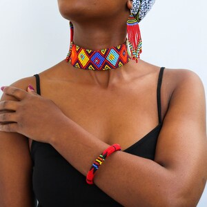 African Beaded jewelry set, Beaded bracelets, Zulu Beaded bracelets, Beaded jewelry for women, Dangle earrings, Christmas gift for her