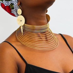 African Brass necklace, Brass Jewelry, Brass Choker Necklace, Brass drop earrings, Brass Cuff bracelets, Christmas Gift , Moms gift Necklace & earrings